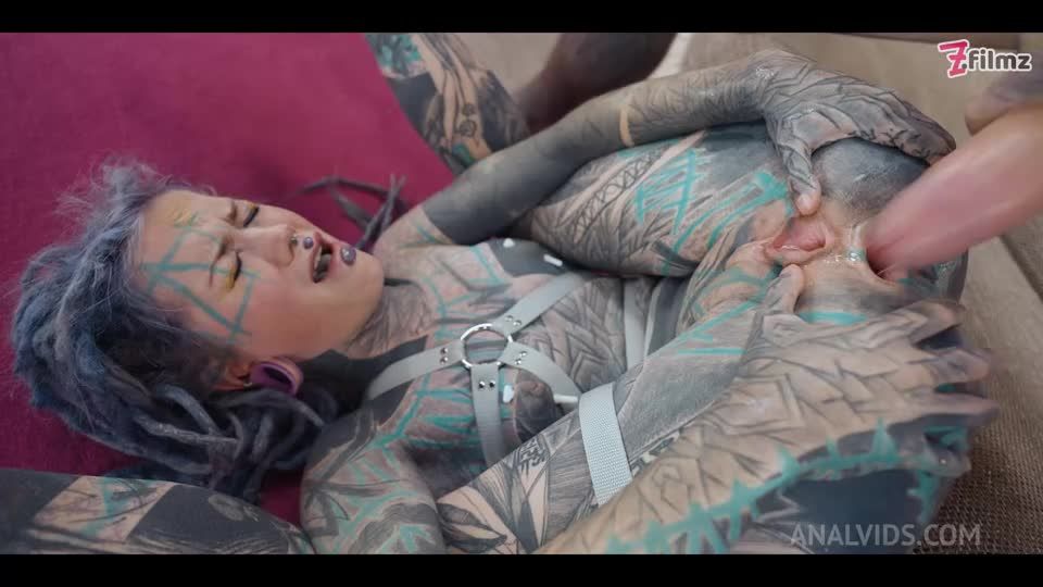 Heavy tattoo girl, DAP, anal, swallow, gape, prolapse, split tounge blow job, ZF006 (LegalPorno / AnalVids) Screenshot 7