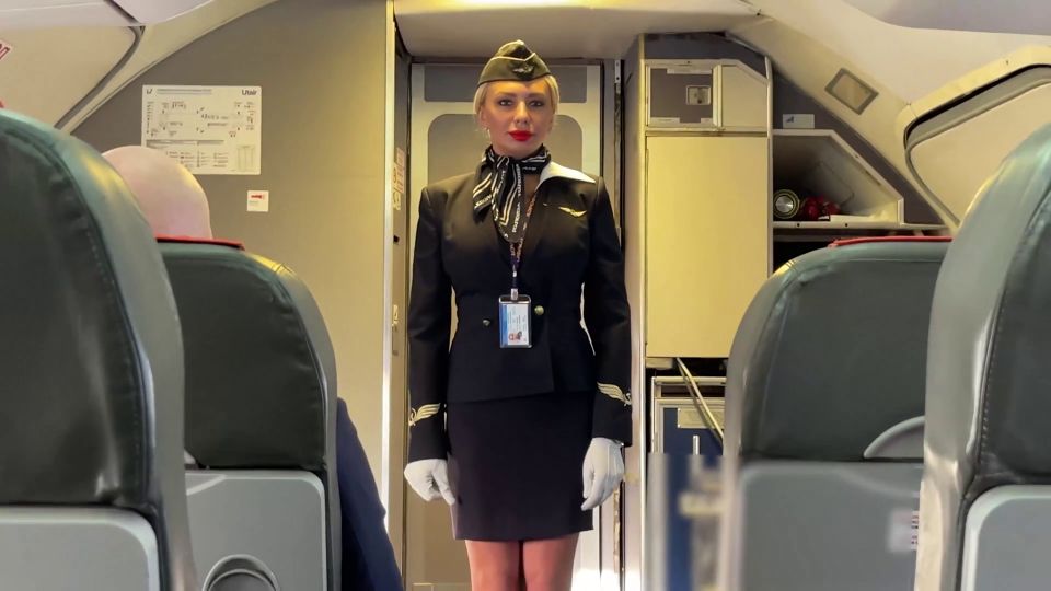 Married newcomer stewardess fuck with both pilots during flight Screenshot 0