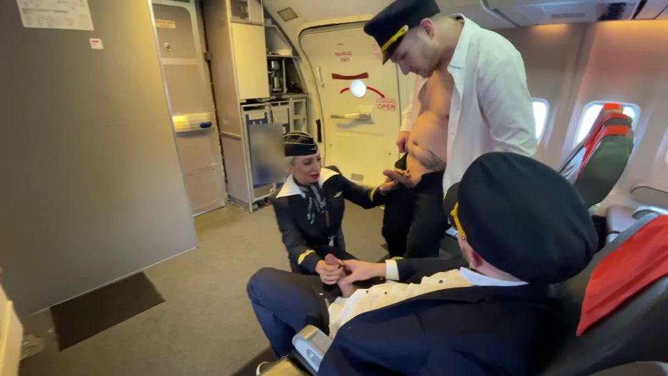 Married newcomer stewardess fuck with both pilots during flight Screenshot 3